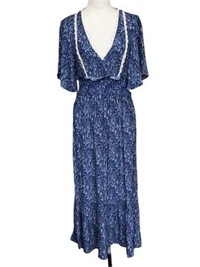 Zara Blue Paisley V Neck Maxi Dress Size XS